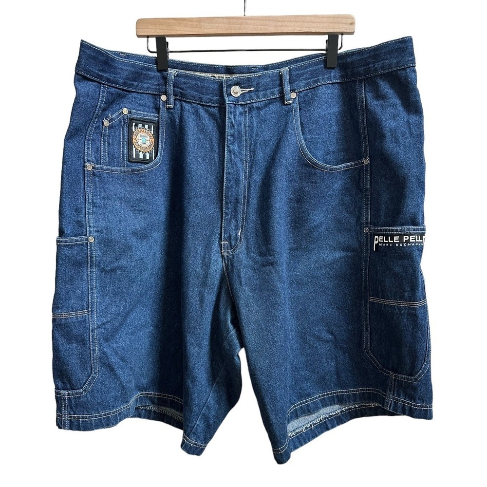 Pelle Pelle Marc Buchanan Expedition VTG Denim Jean Shorts Sz 44 90s Hip Hop